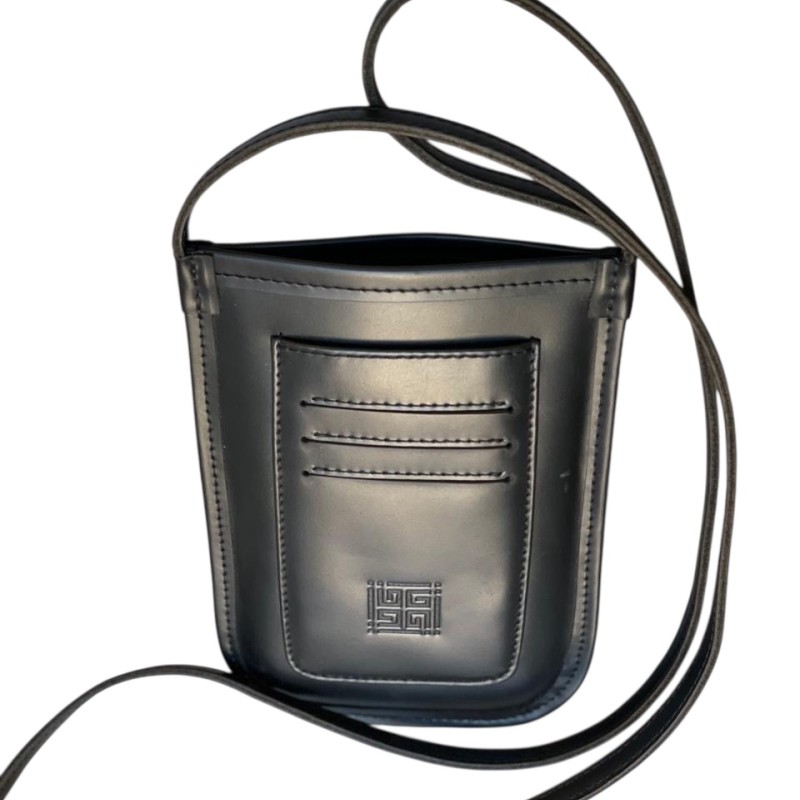 Black Unisex Leather Card Bag