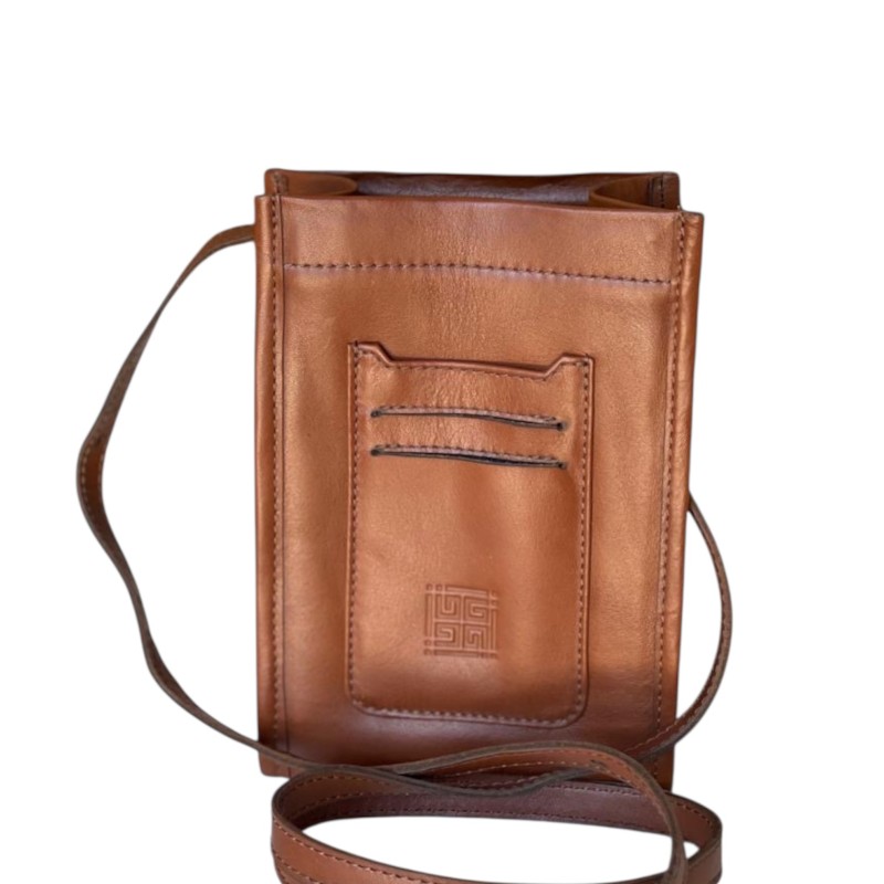 Unisex Tan Leather Pouch Bag