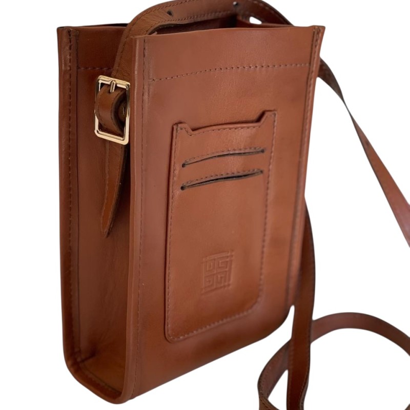 Unisex Tan Leather Pouch Bag