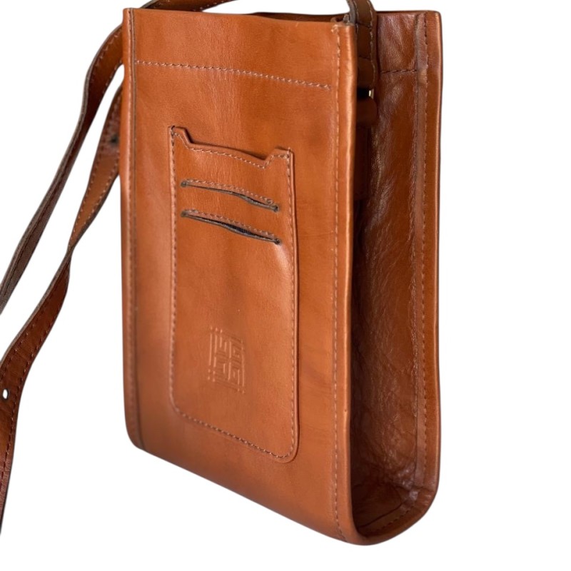 Unisex Tan Leather Pouch Bag