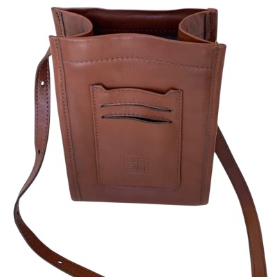 Unisex Tan Leather Pouch Bag