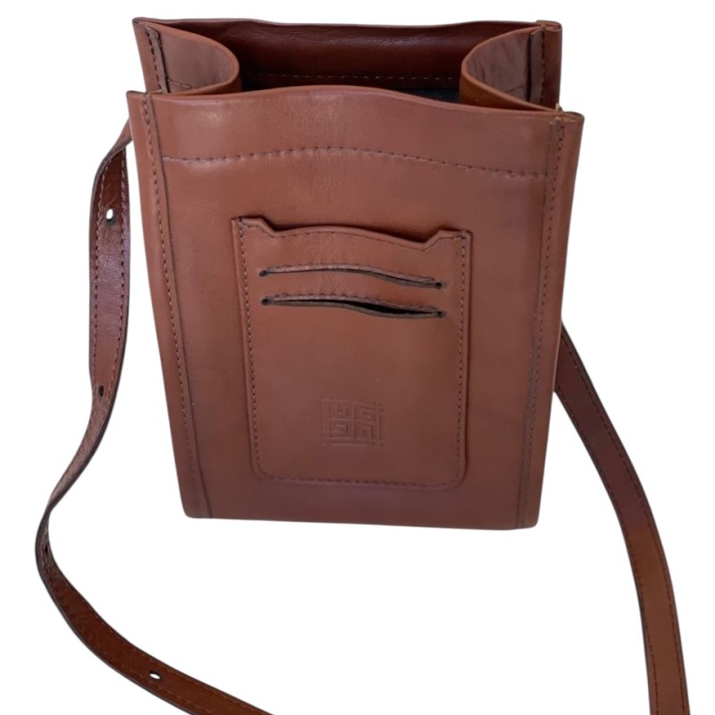 Unisex Tan Leather Pouch Bag